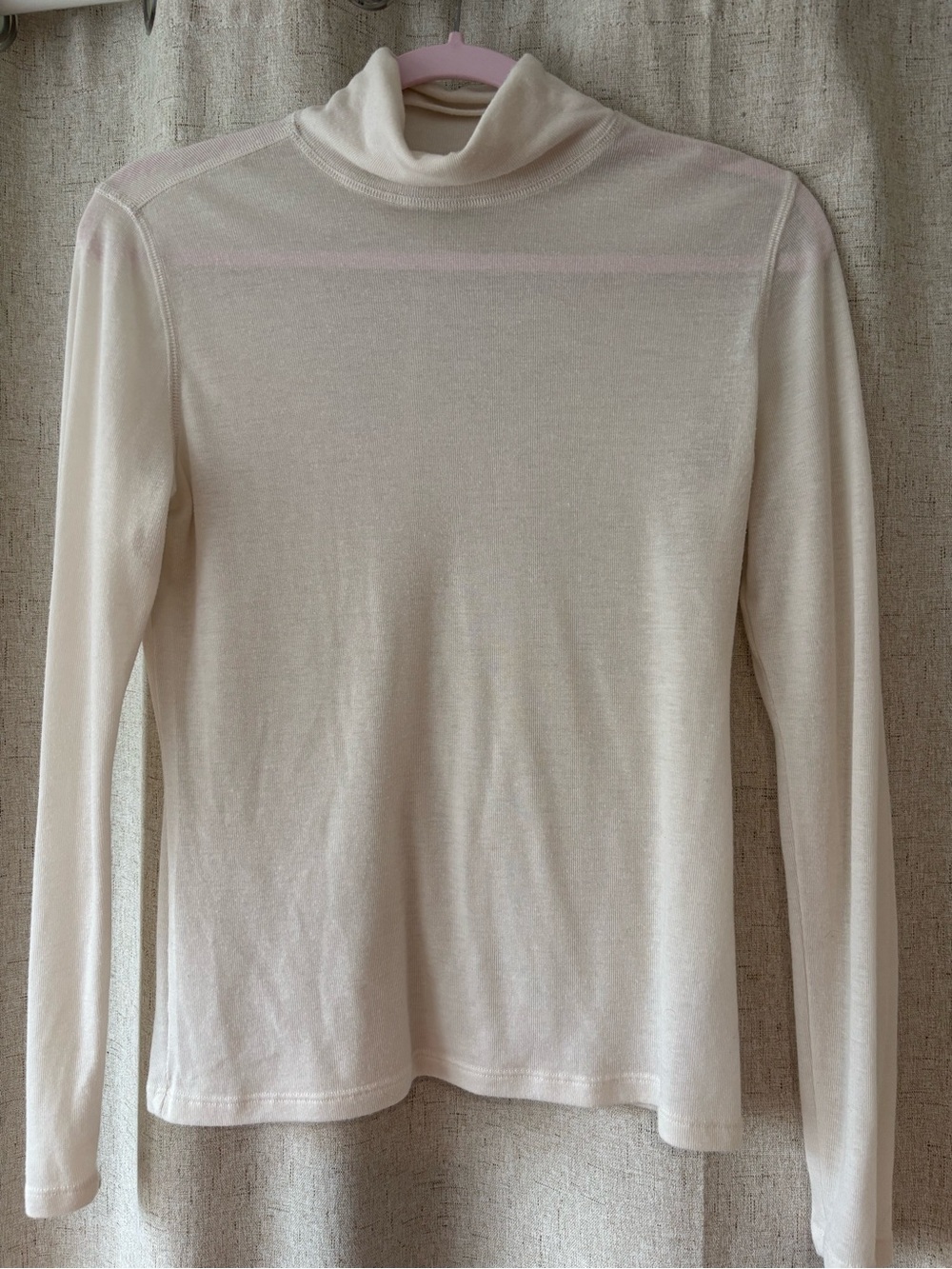a.n.a Semi-Sheer Cream Lightweight Turtleneck Long Sleeve Top